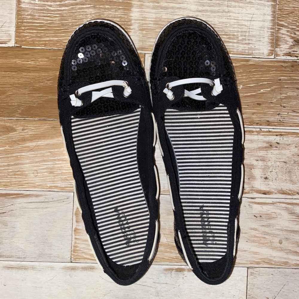 Black sequin flats
